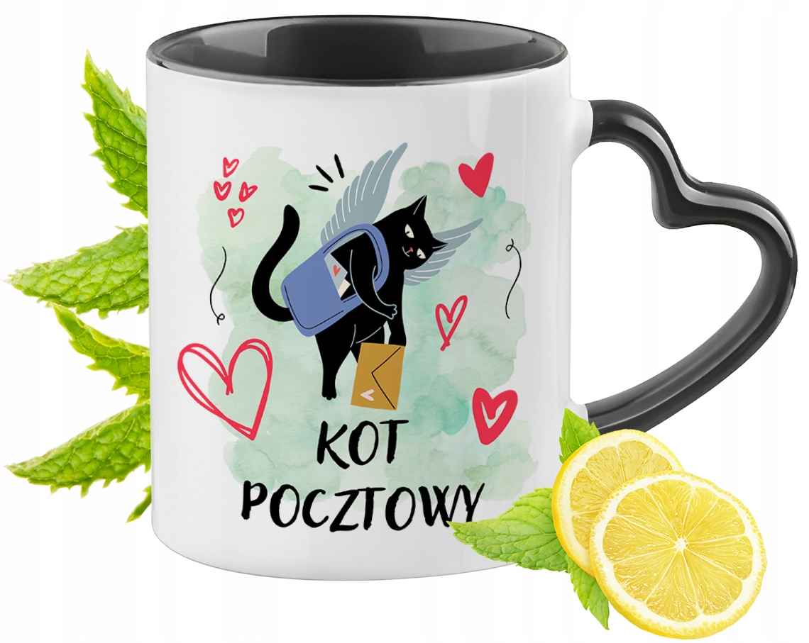 Kot Kotek Kotki Kubek Czarny Z Uszkiem W Kształcie Serca Na Prezent