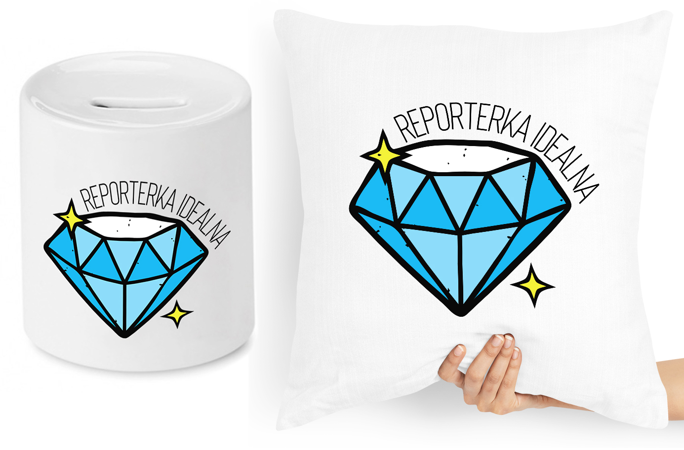 Dla Dziennikarza Zestaw Poduszka + Skarbonka Z Nadrukiem Ze Zdjęciem
