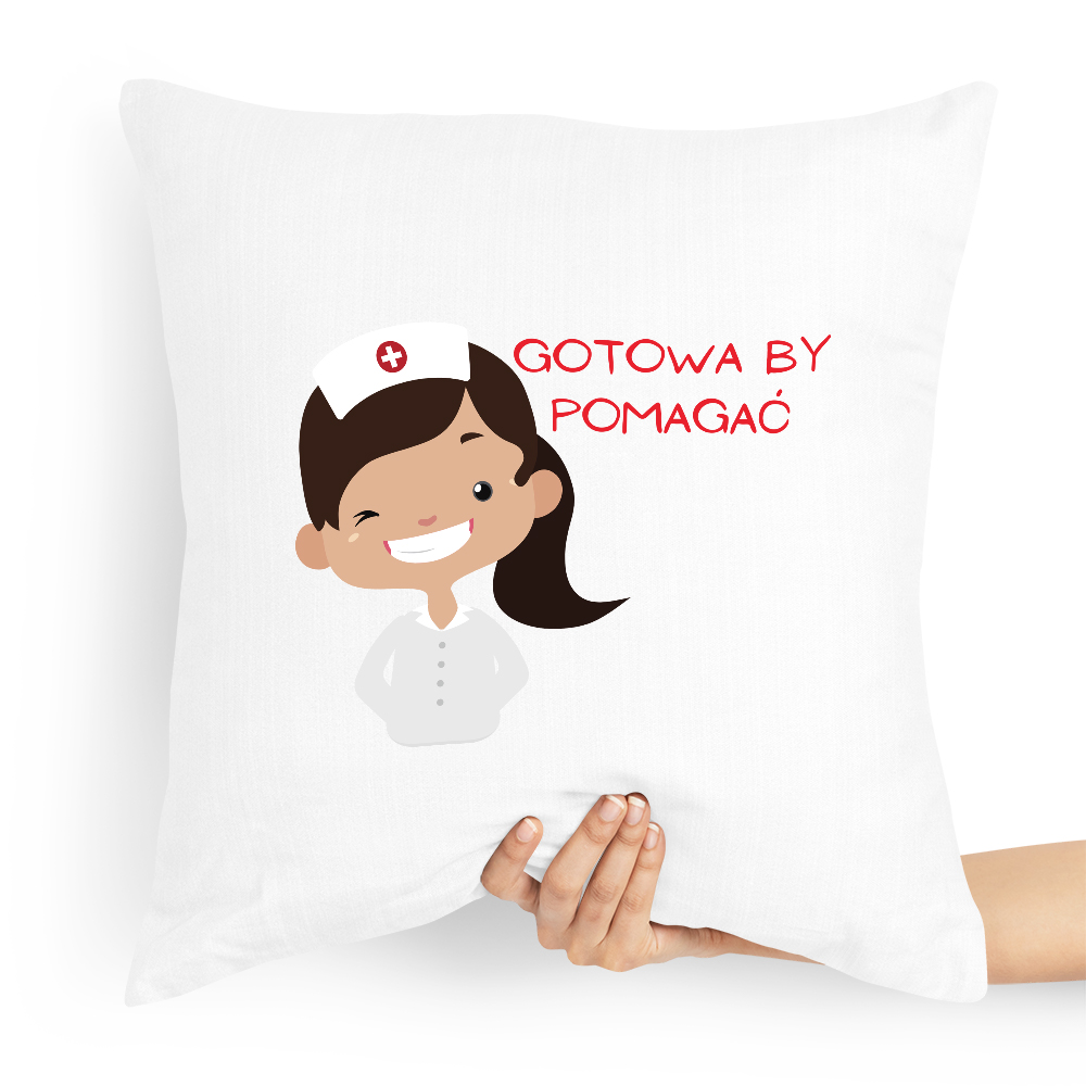 Poduszka Dla Pielęgniarki Gotowa By Pomagać Z Nadrukiem Ze Zdjęciem