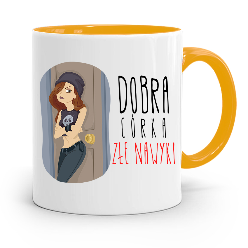 Kubek Żółty Dla Córki Dobra Córka Złe Nawyki Z Nadrukiem Ze Zdjęciem