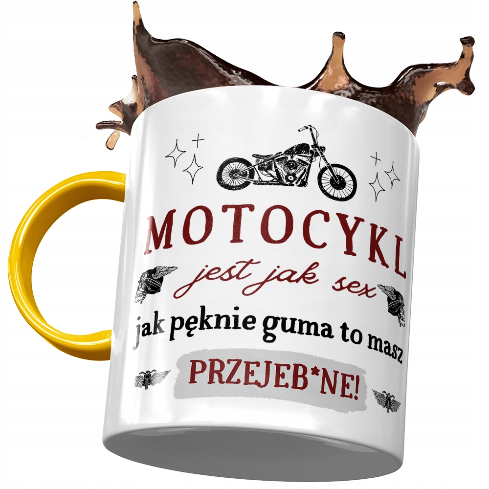 Kubek Żółty Śmieszny Motocykl Jest Jak Seks Z Nadrukiem Ze Zdjęciem