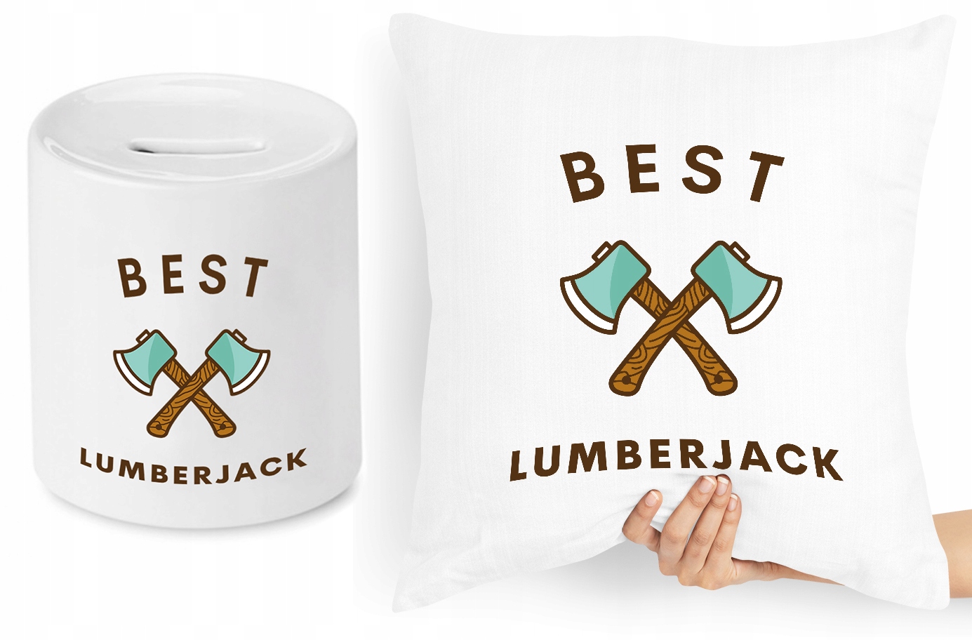 Dla Drwala Zestaw Poduszka + Skarbonka Prezent Z Nadrukiem Ze Zdjęciem