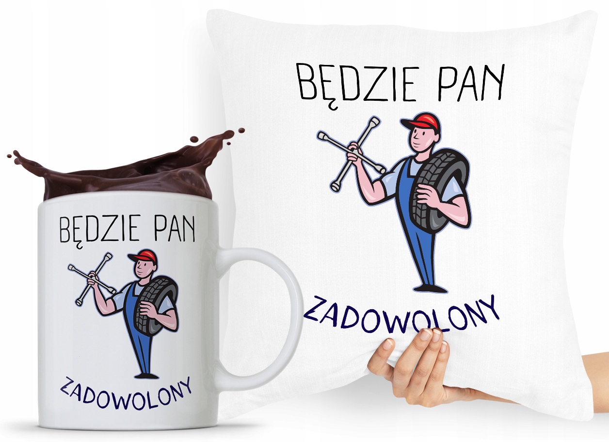 Zestaw Poduszka + Kubek Dla Mechanika Prezent Z Nadrukiem Ze Zdjęciem