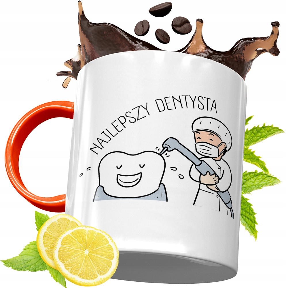 Kubek Pomarańczowy Dla Dentysty Prezent Z Nadrukiem Ze Zdjęciem