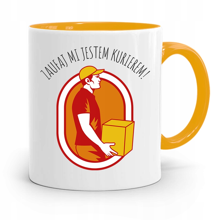 Kubek Żółty Dla Kuriera Zaufaj Mi Jestem Prezent Z Nadrukiem Ze Zdjęciem