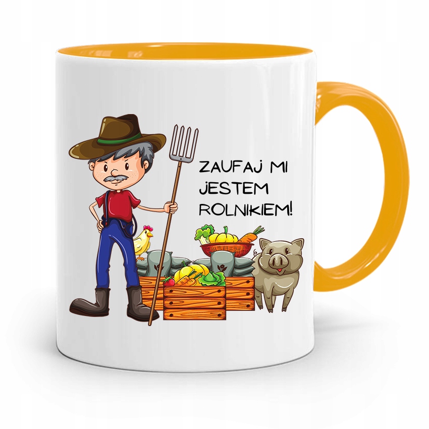 Dla Rolnika Kubek Zółty Zaufaj Mi Jestem Rolnikiem Z Nadrukiem Ze Zdjęciem
