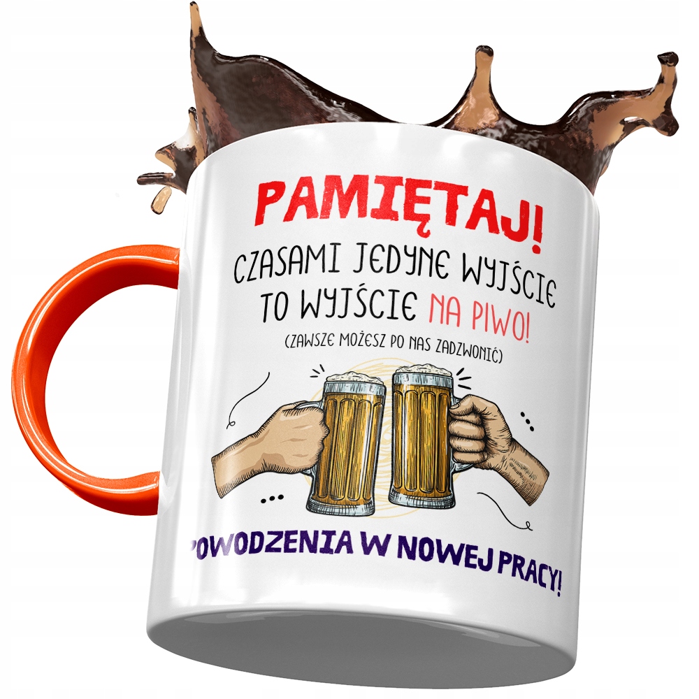 Kubek Pomarańczowy Na Pożegnanie Z Pracy Prezent Z Nadrukiem Ze Zdjęciem