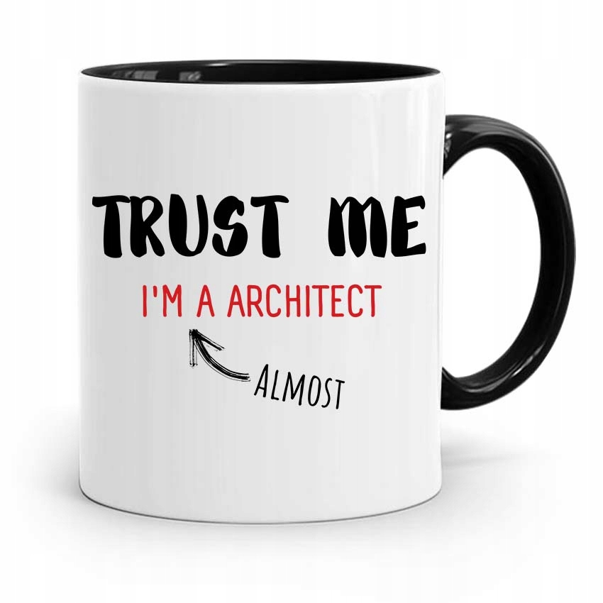Kubek Czarny Prezent Dla Architekta Trust Me Z Nadrukiem Ze Zdjęciem