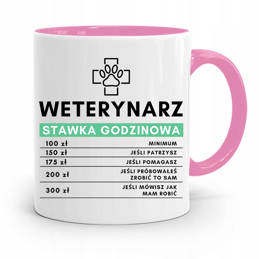 Kubek Różowy Weterynarza Stawka Godzinowa Prezent Z Nadrukiem Ze Zdjęciem