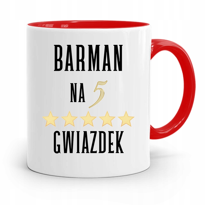 Kubek Czerwony Prezent Dla Barmana Na 5 Gwiazdek Z Nadrukiem Ze Zdjęciem