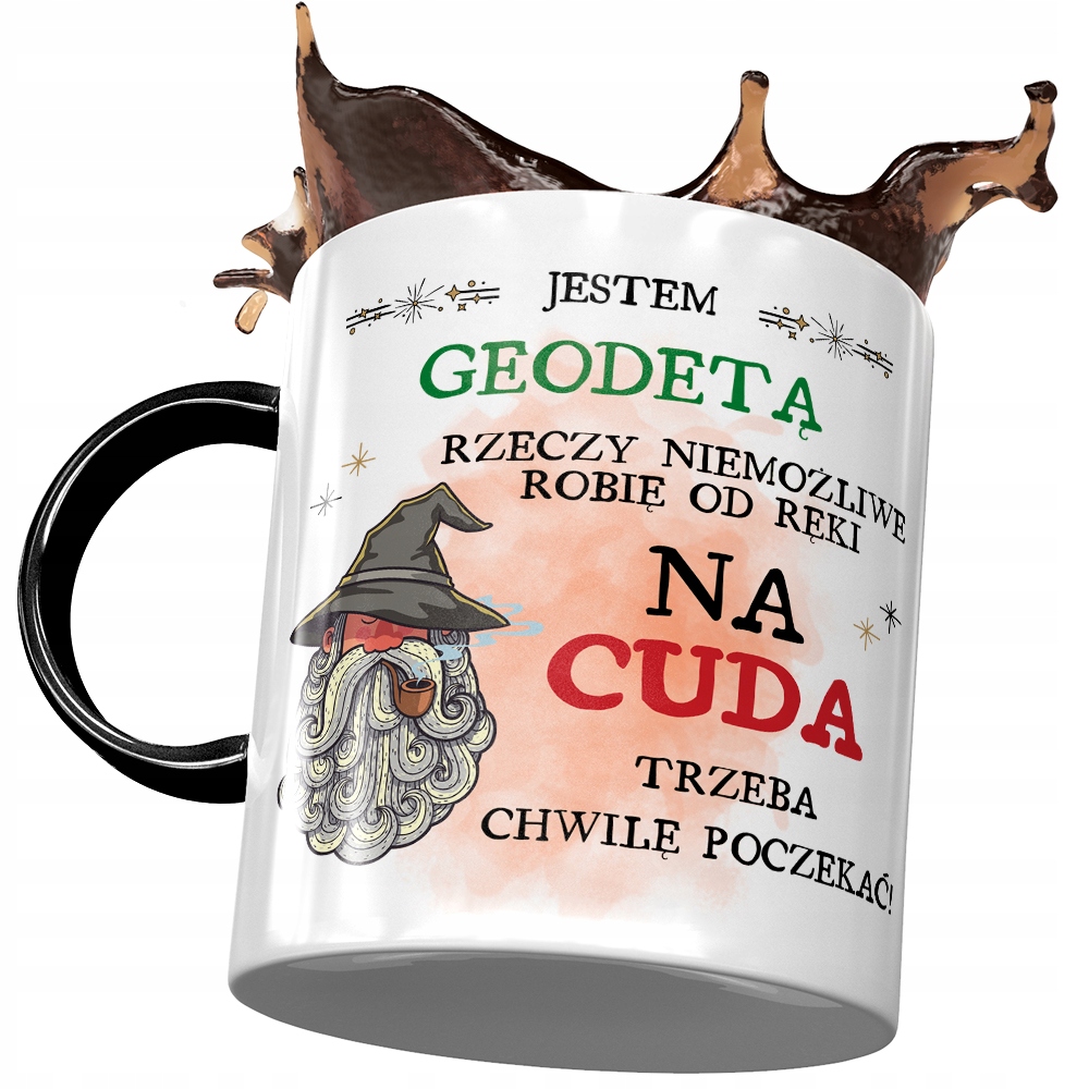 Kubek Czarny Dla Geodety Na Cuda Trzeba Chwile Z Nadrukiem Ze Zdjęciem