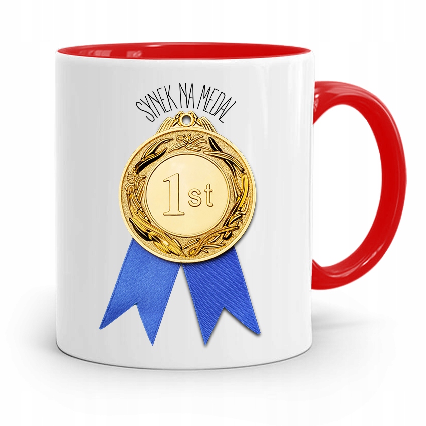 Kubek Czerwony Prezent Dla Syna Syn Na Medal Z Nadrukiem Ze Zdjęciem