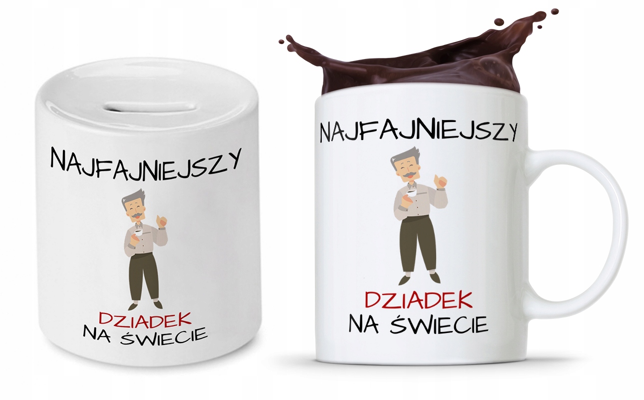 Zestaw Dla Dziadka Dzień Dziadka Kubek + Skarbonka Z Nadrukiem Ze Zdjęciem