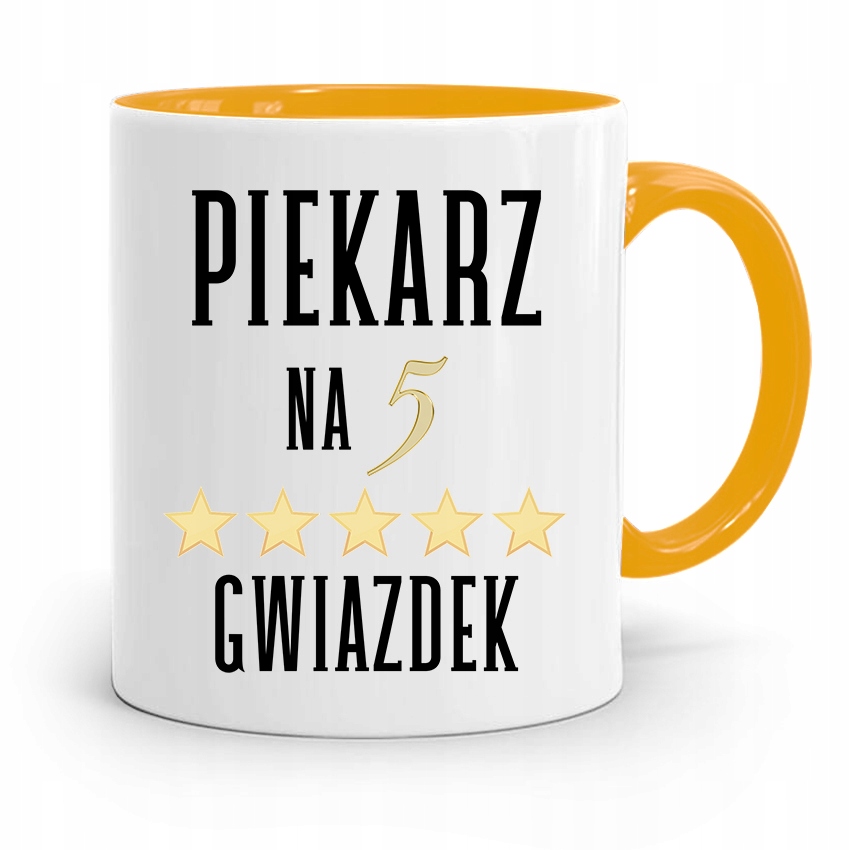 Kubek Żółty Dla Piekarza Piekarz Na 5 Gwiazdek Z Nadrukiem Ze Zdjęciem