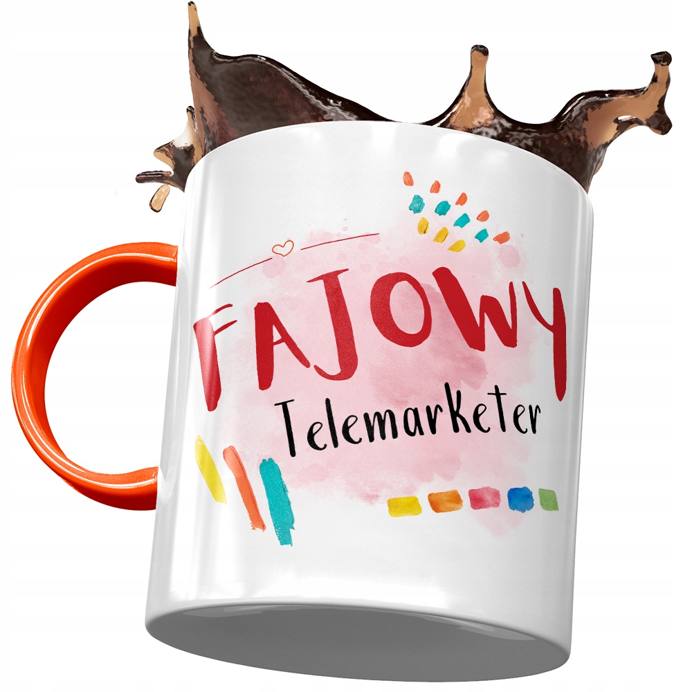Kubek Pomarańczowy Dla Telemarketera Na Prezent Z Nadrukiem Ze Zdjęciem