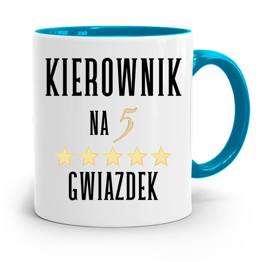Kubek Błękitny Dla Kierownika Na Pięć Gwiazdek Z Nadrukiem Ze Zdjęciem