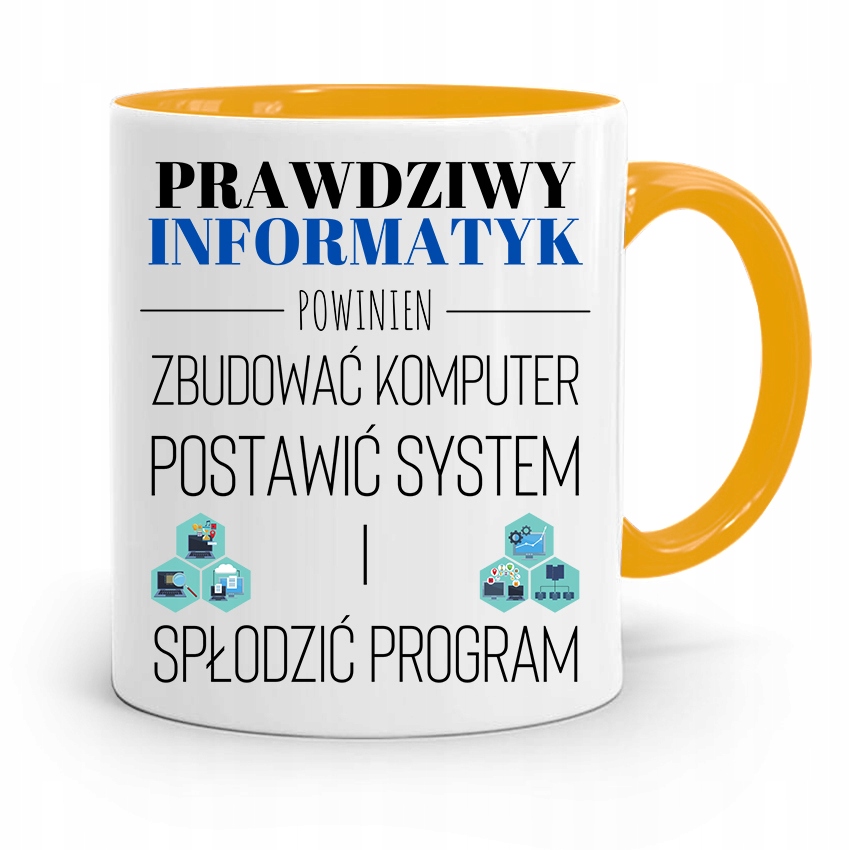 Kubek Żółty Informatyka Programisty Najlepszy Inf Z Nadrukiem Ze Zdjęciem