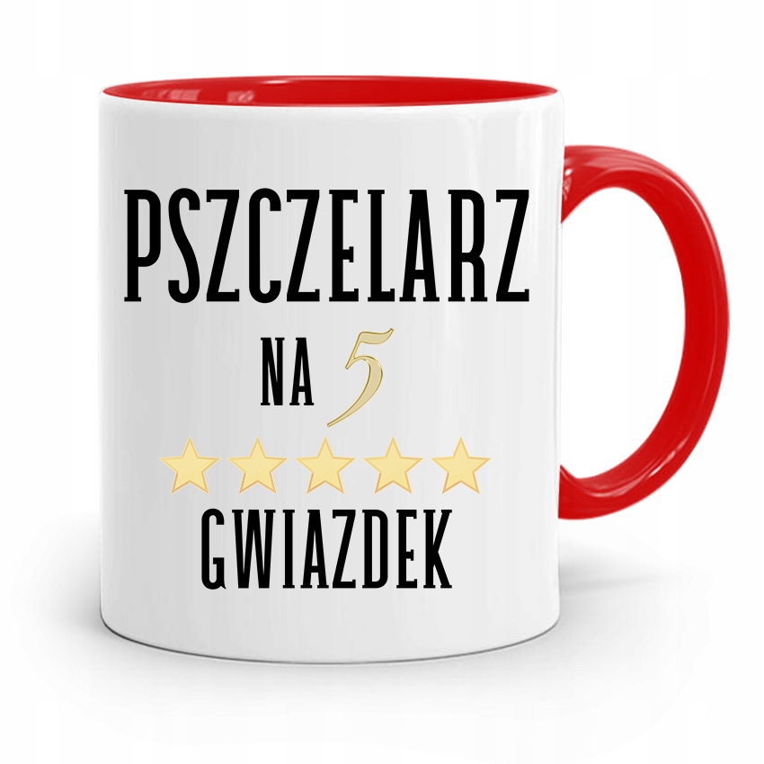 Kubek Czerwony Pszczelarza Na 5 Gwiazdek Prezent Z Nadrukiem Ze Zdjęciem