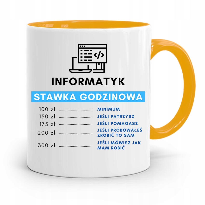Kubek Żółty Informatyka Programisty Stawka H Z Nadrukiem Ze Zdjęciem