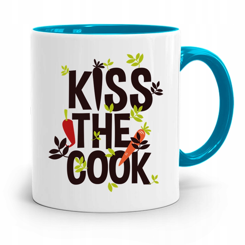 Kubek Błękitny Dla Kucharza Kiss The Cook Z Nadrukiem Ze Zdjęciem