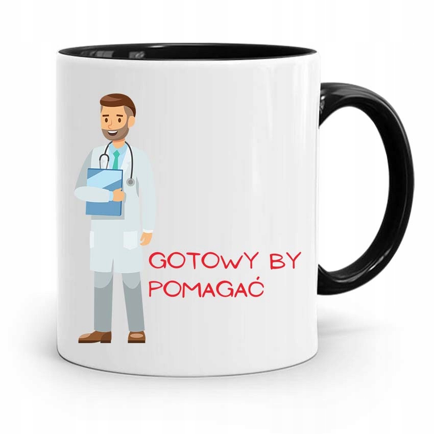 Kubek Czarny Prezent Dla Doktora Gotowy By Pomagać Z Nadrukiem Ze Zdjęciem