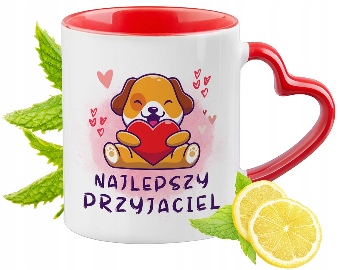 Pies Pieski Kubek Czerwony Z Uszkiem W Kształcie Serca Na Prezent