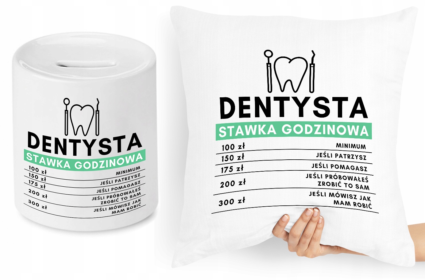 Dla Dentysty Zestaw Poduszka + Skarbonka Prezent Z Nadrukiem Ze Zdjęciem