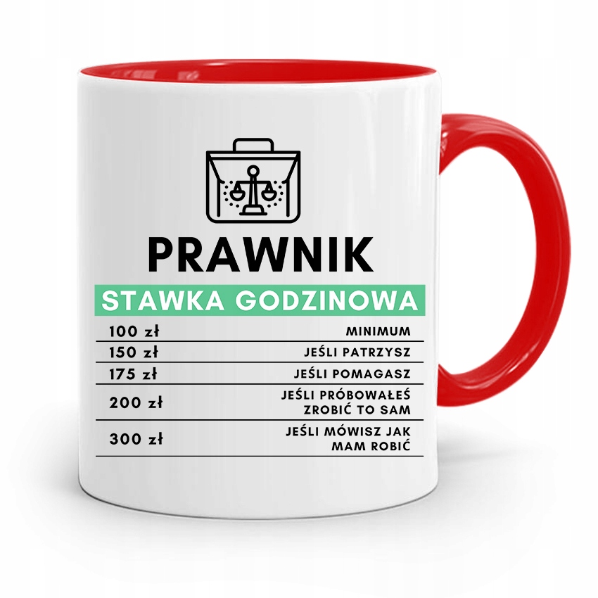Kubek Czerwony Prawnika Prawnik Stawka Godzinowa Z Nadrukiem Ze Zdjęciem