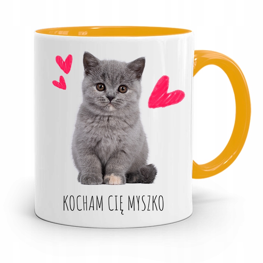 Kubek Żółty Na Walentynki Kocham Cię Myszko Z Nadrukiem Ze Zdjęciem