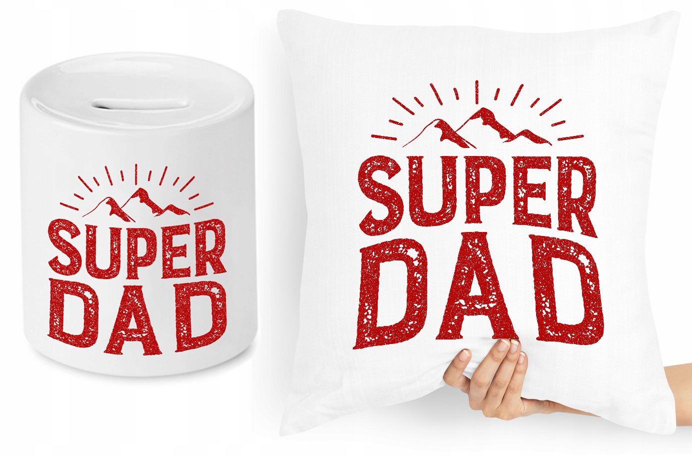 Dla Taty Zestaw Poduszka + Skarbonka Prezent Z Nadrukiem Ze Zdjęciem