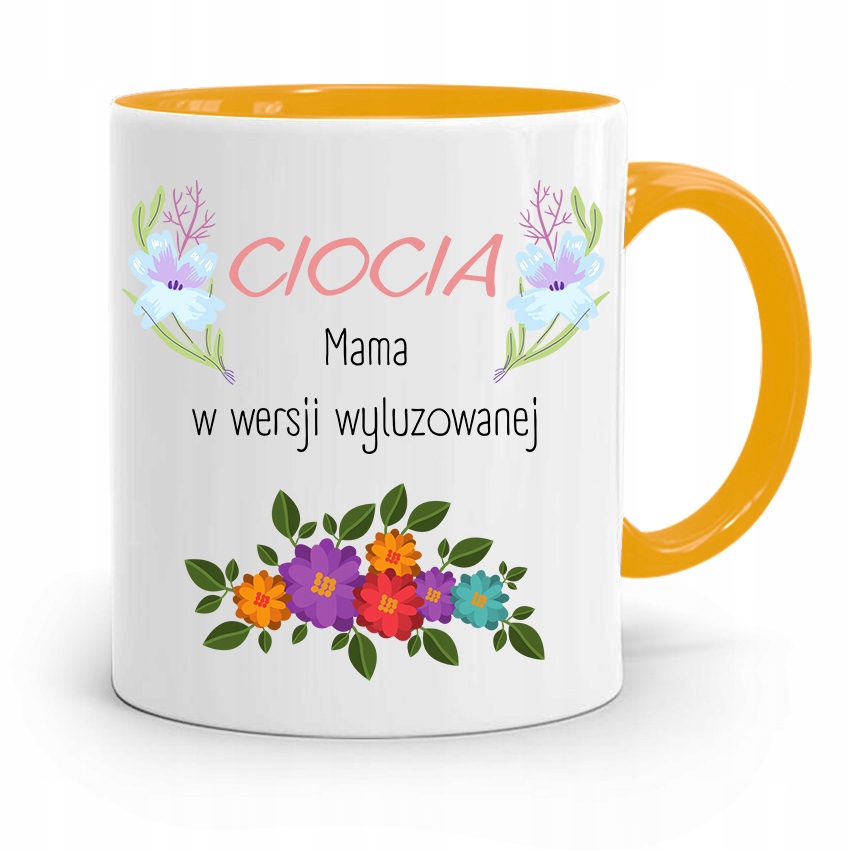 Kubek Żółty Prezent Dla Cioci W Wersji Wyluzowanej Z Nadrukiem Ze Zdjęciem