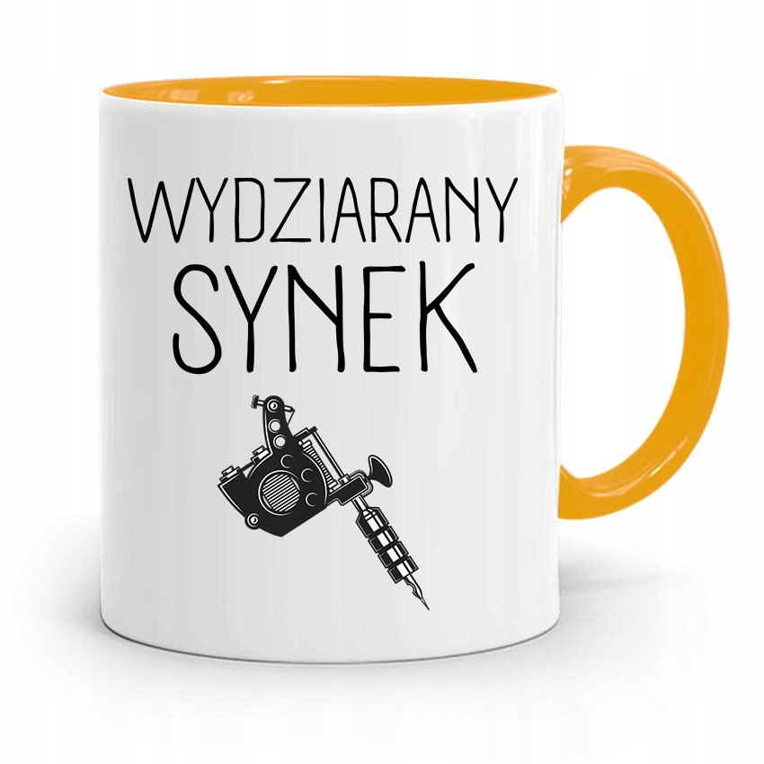 Kubek Żółty Prezent Dla Syna Wydziarany Synek Z Nadrukiem Ze Zdjęciem