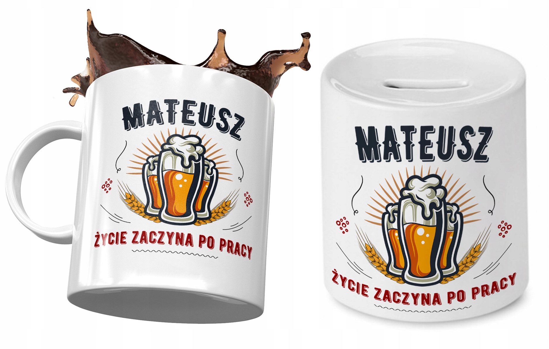Dla Mateusza Zestaw Kubek + Skarbonka Na Prezent Z Nadrukiem Ze Zdjęciem