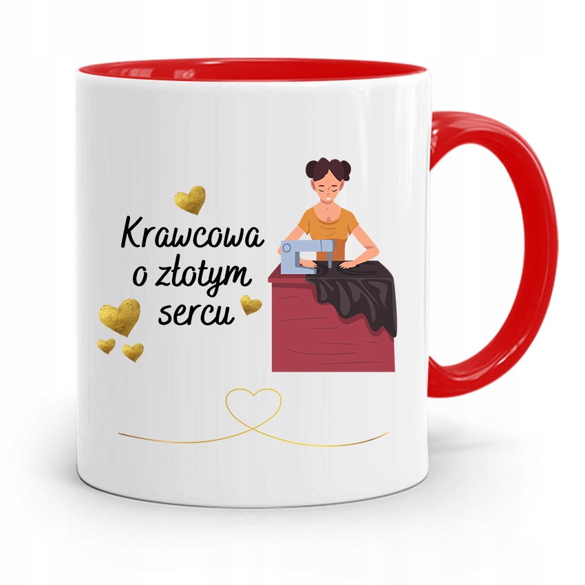 Kubek Czerwony Krawca Krawcowej O Złotym Sercu Z Nadrukiem Ze Zdjęciem