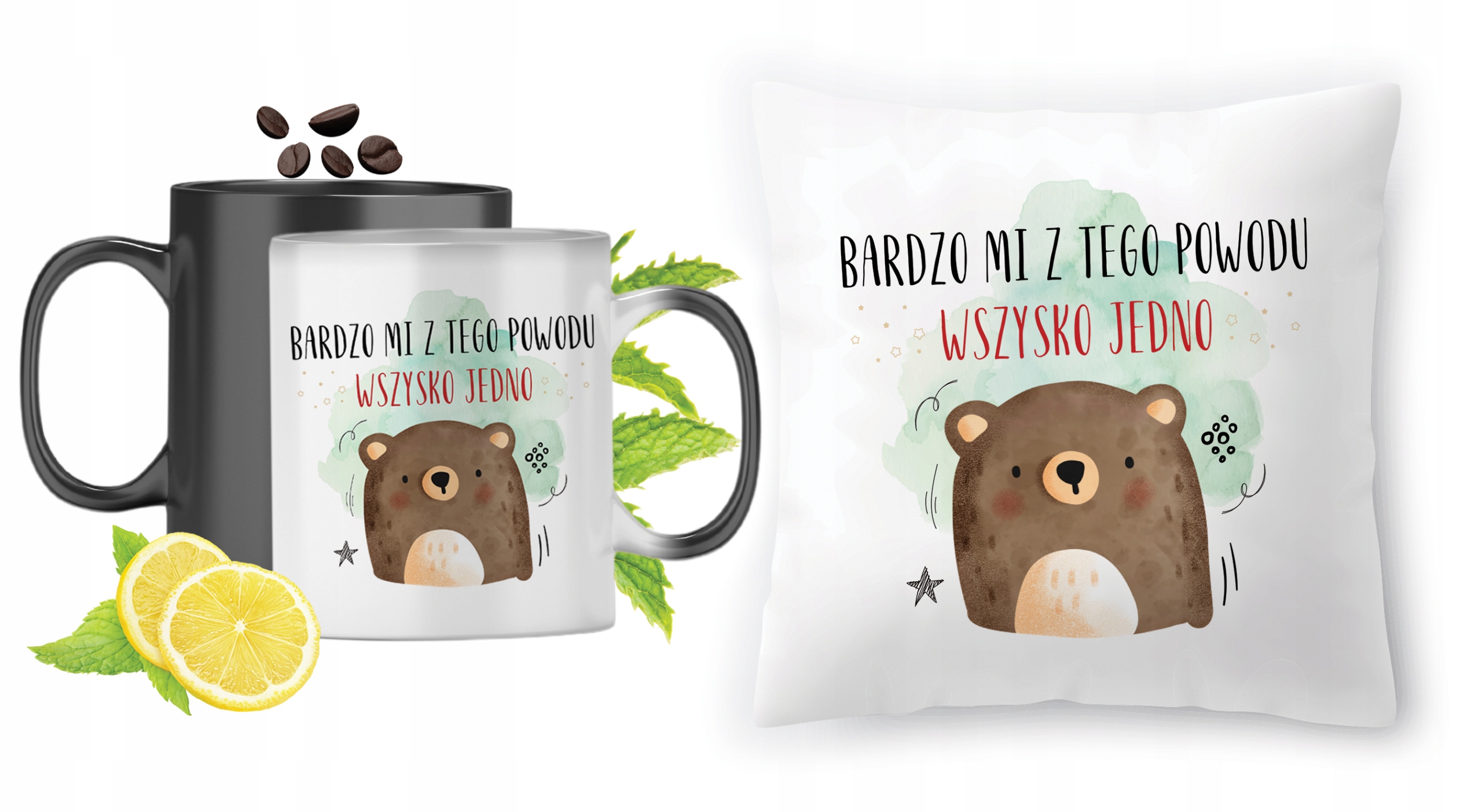 Misie Zestaw Kubek Magiczny + Poduszka Z Nadrukiem Ze Zdjęciem