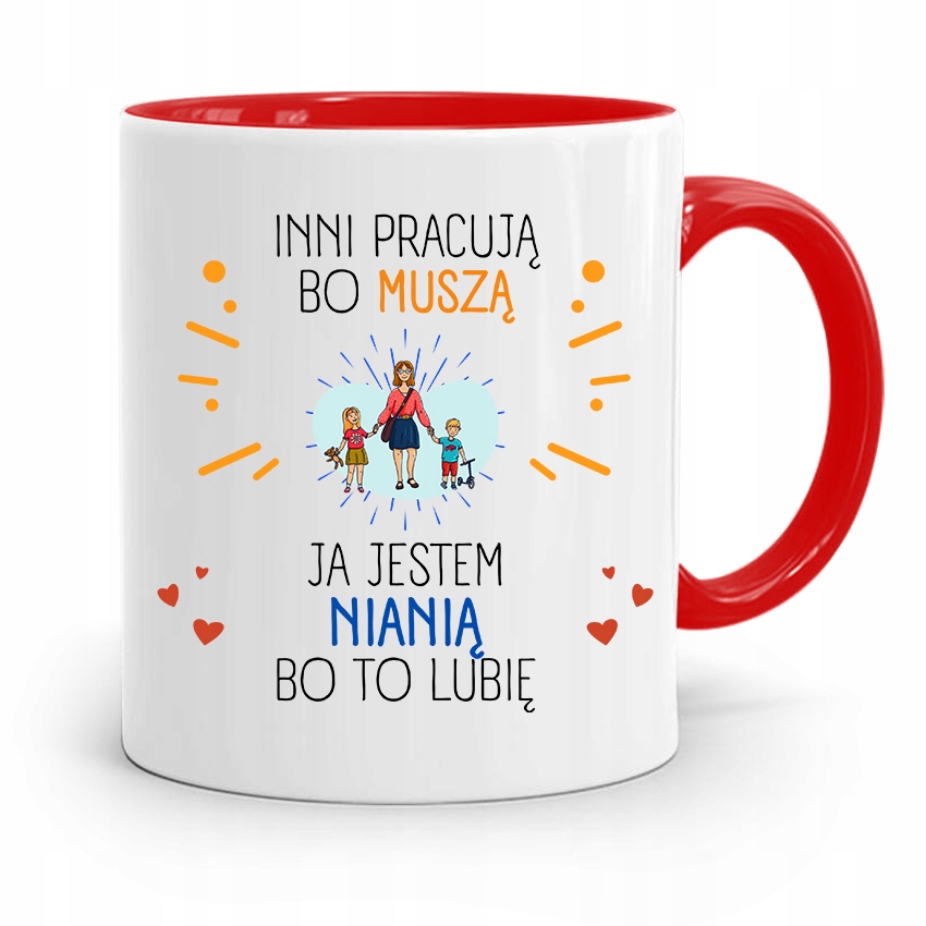Dla Niani Opiekunki Kubek Czerwony Na Prezent Z Nadrukiem Ze Zdjęciem