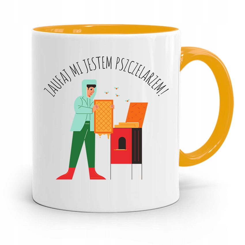 Kubek Zółty Dla Pszczelarza Zaufaj Mi Jestem Z Nadrukiem Ze Zdjęciem