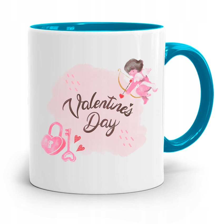 Kubek Błękitny Na Walentynki Happy Valentines Day Z Nadrukiem Ze Zdjęciem