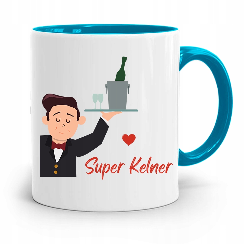 Dla Kelnera Kubek Błękitny Super Kelner Prezent Z Nadrukiem Ze Zdjęciem
