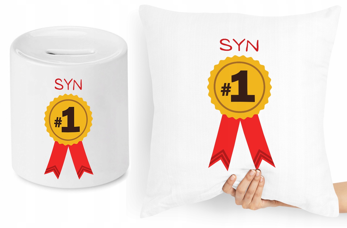 Dla Syna Zestaw Poduszka + Skarbonka Prezent Z Nadrukiem Ze Zdjęciem