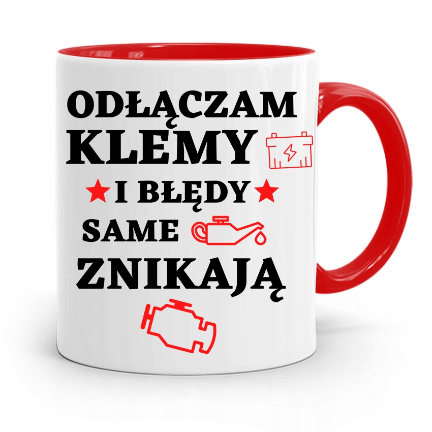 Kubek Czerwony Prezent Mechanika Odłączam Klemy Z Nadrukiem Ze Zdjęciem