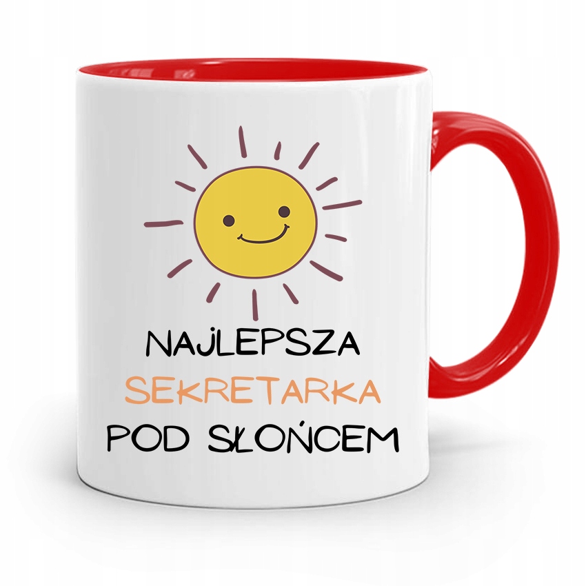 Kubek Czerwony Prezent Dla Najlepszej Sekretarki Z Nadrukiem Ze Zdjęciem