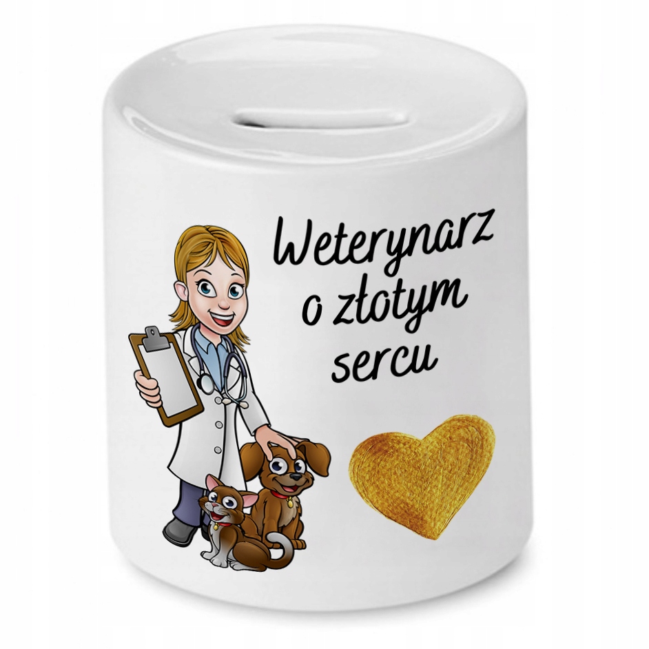 Skarbonka Dla Weterynarza O Złotym Sercu Prezent Z Nadrukiem Ze Zdjęciem Z