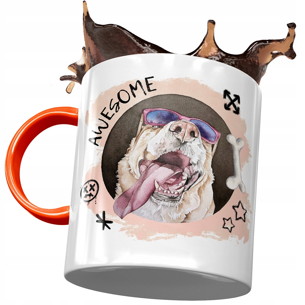 Kubek Pomarańczowy Z Pieskiem Psem Słodki Prezent Z Nadrukiem Ze Zdjęciem