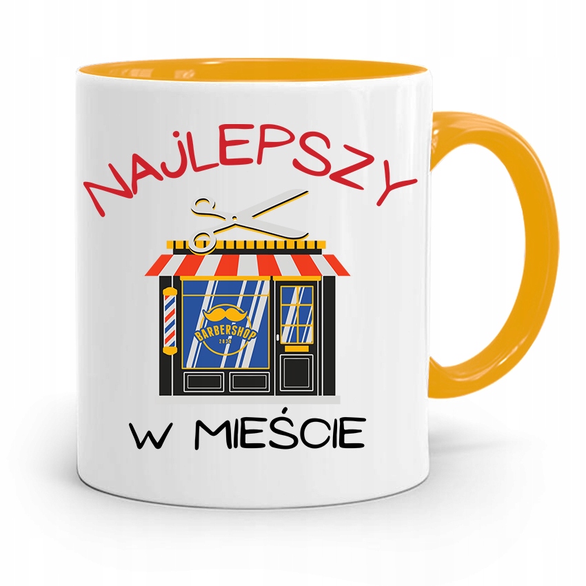 Kubek Żółty Fryzjera Najlepszy Barber W Mieście Z Nadrukiem Ze Zdjęciem