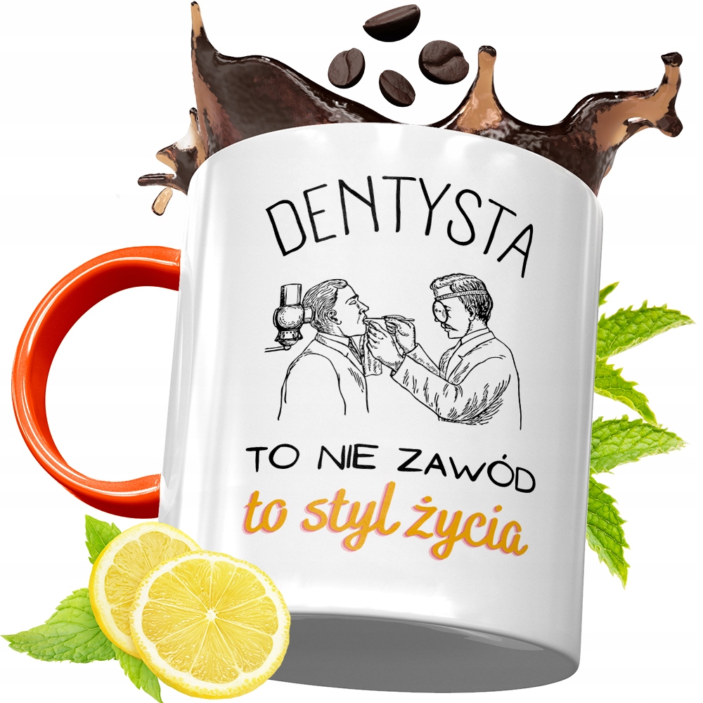 Kubek Pomarańczowy Dla Dentysty Prezent Z Nadrukiem Ze Zdjęciem