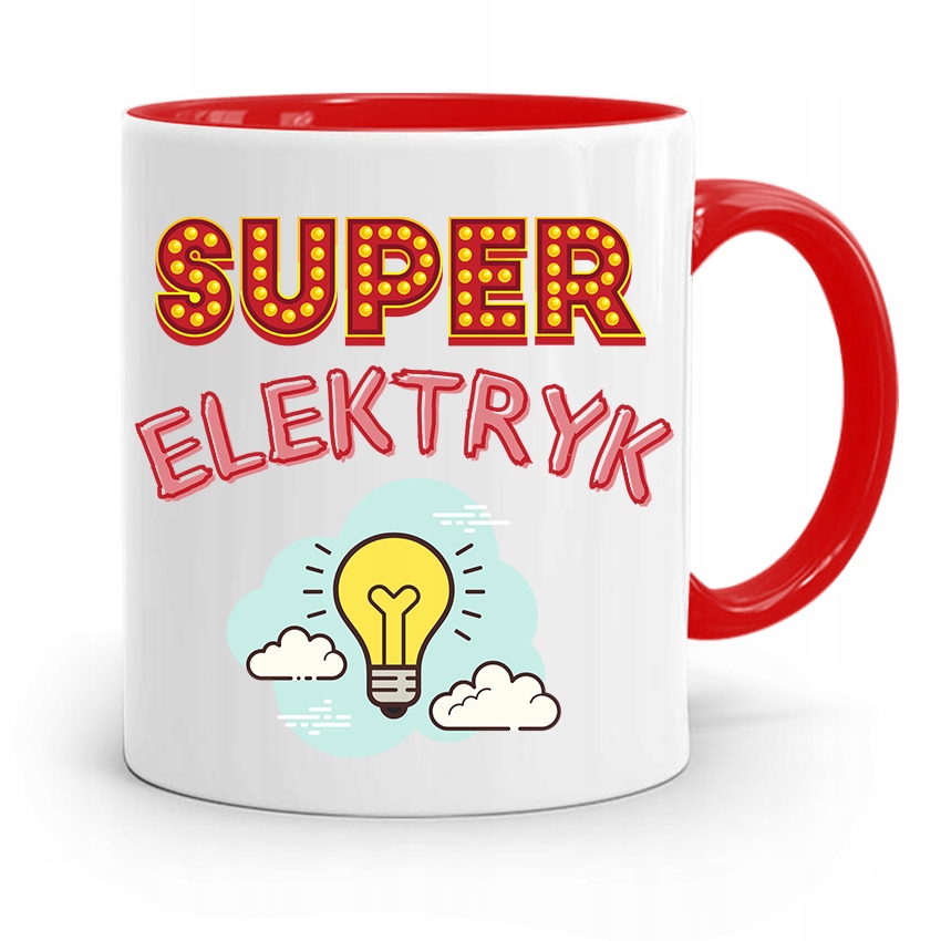 Kubek Czerwony Prezent Elektryka Super Elektryk Z Nadrukiem Ze Zdjęciem