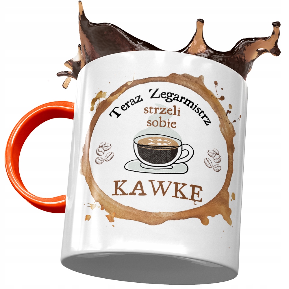 Kubek Pomarańczowy Dla Zegarmistrza Strzeli Kawkę Z Nadrukiem Ze Zdjęciem