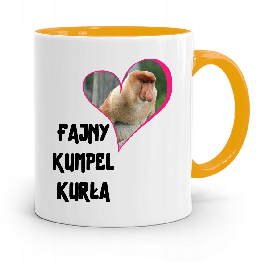 Kubek Żółty Dla Przyjaciela Fajny Kumpel Kurła Z Nadrukiem Ze Zdjęciem