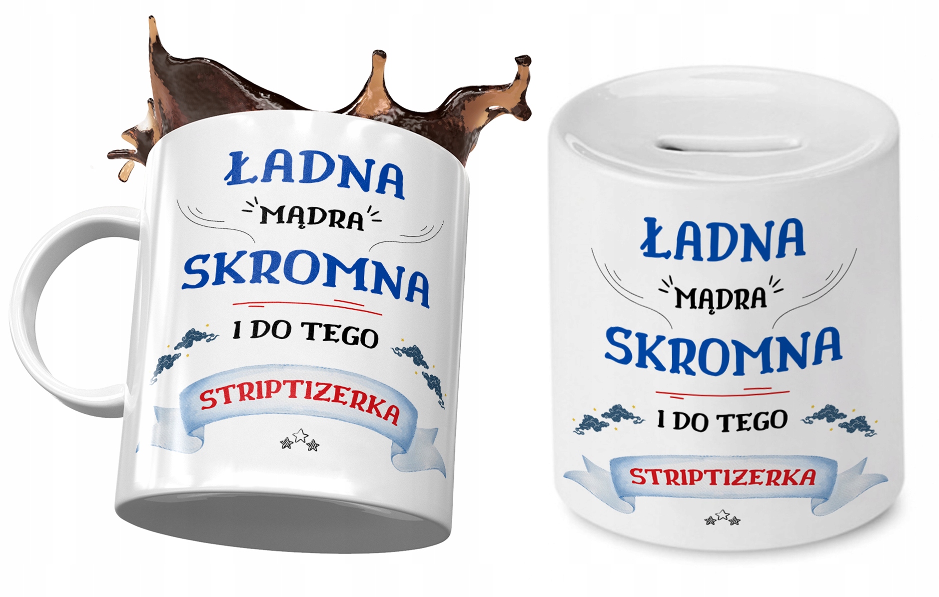 Dla Striptizerki Zestaw Kubek + Skarbonka Prezent Z Nadrukiem Ze Zdjęciem